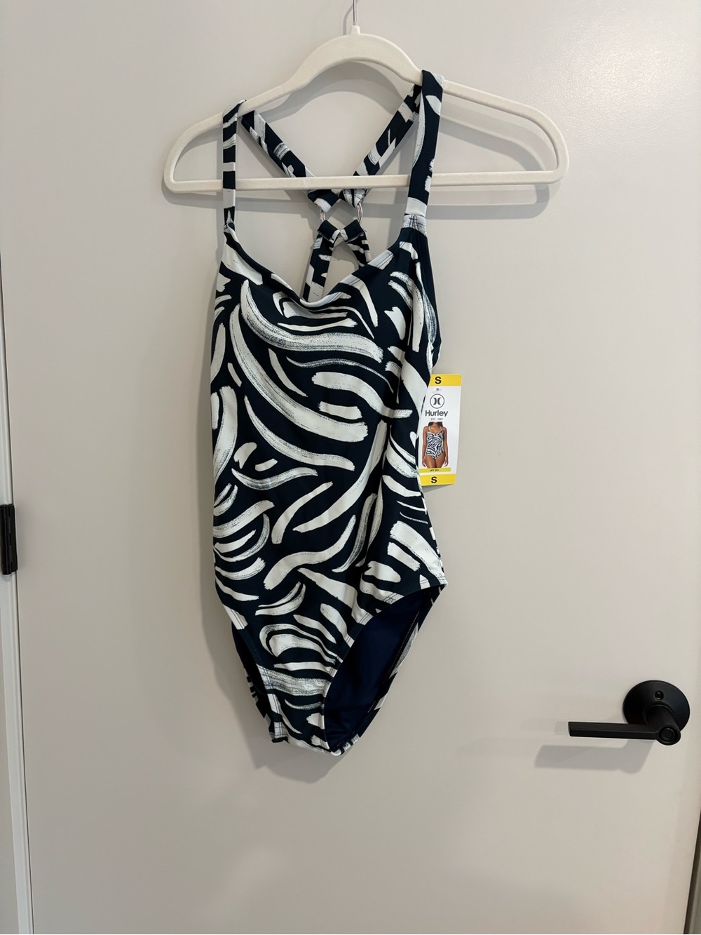 NWT UPF 50+ Navy Geo Print One Piece Swimsuit Cups Adjustable Racerback Straps S